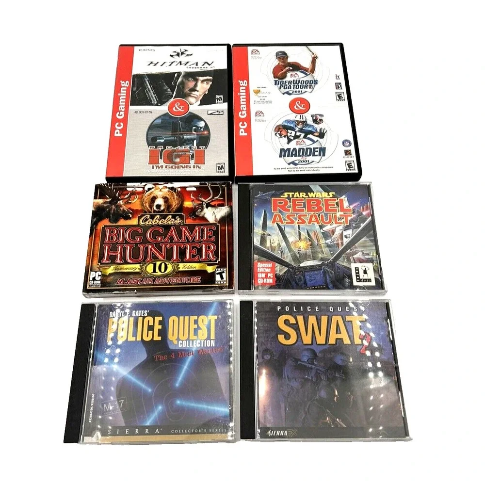PC Games Lot of 6 Tiger Woods Golf Cabelas Hunting Star‎ Wars Swat